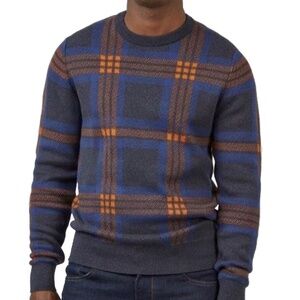 Ben Sherman Men's Jacquard Check Pullover Crewneck Embroidered Sweater
